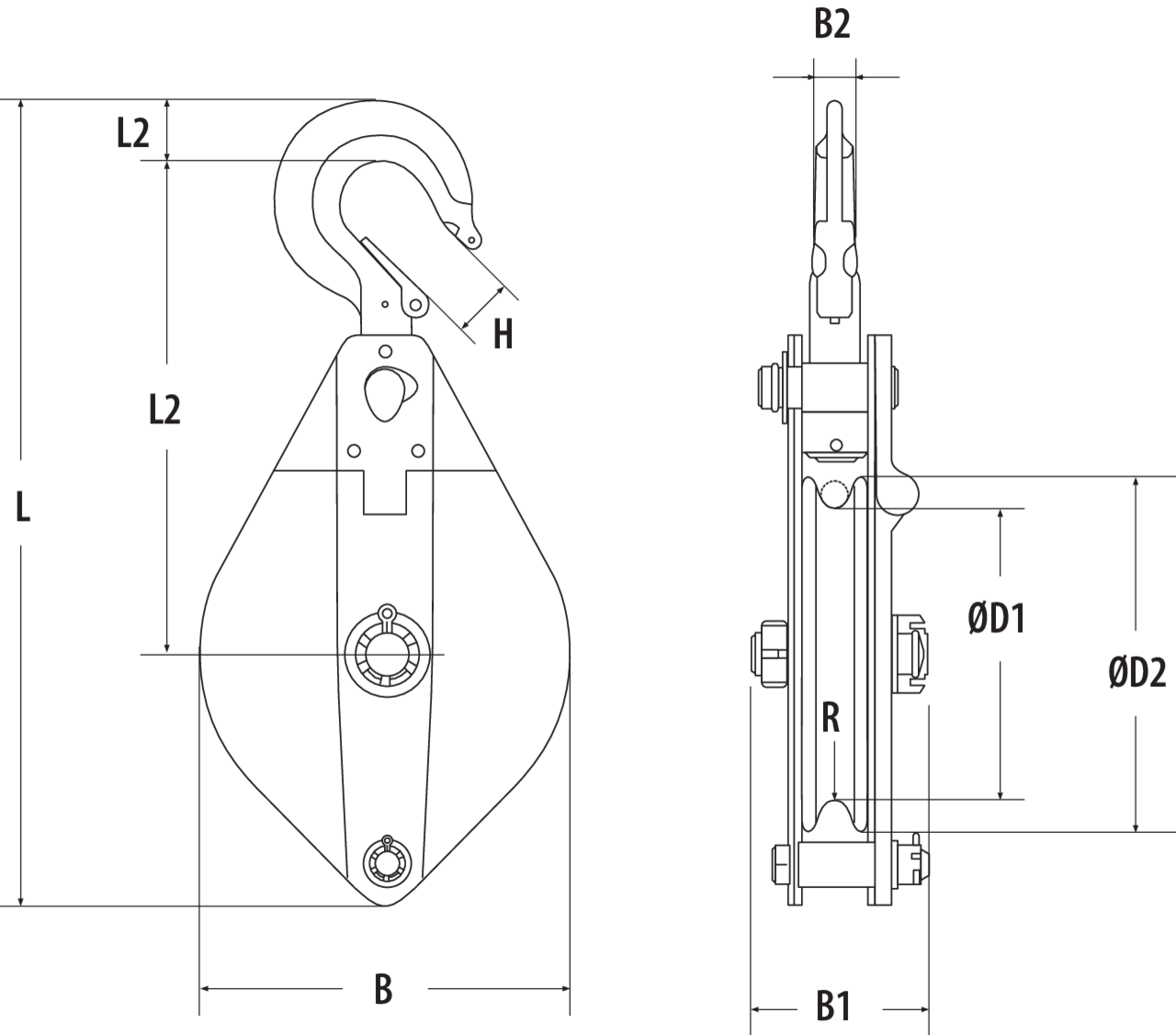 SKW steel wire rope snatch block with swivel hook REMA